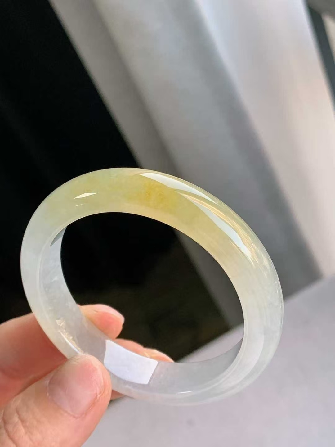 翡翠冰黃正圈手鐲,天然翡翠A玉, 緬甸玉, Jade, Jadeite