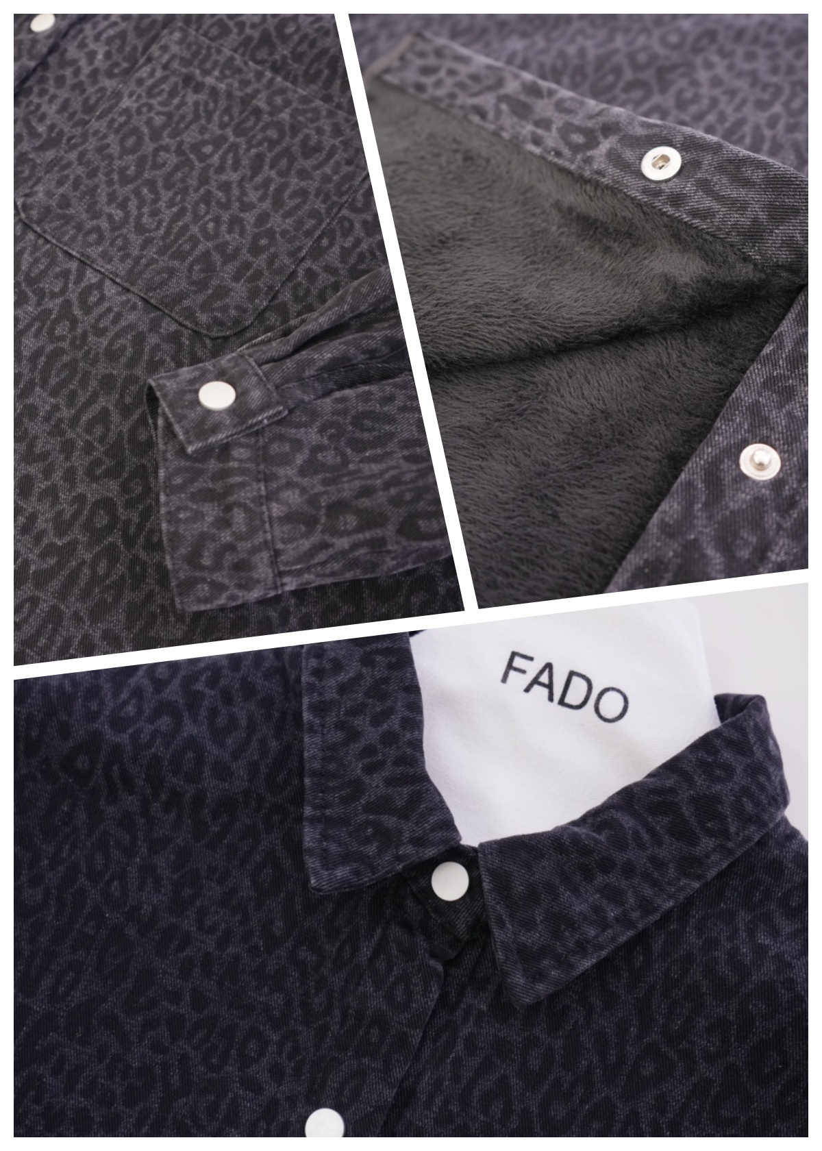 法朵Fado shop｜ 壓釦豹紋內加絨襯衫外套 3524004 灰