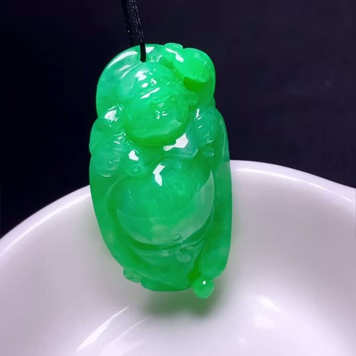 翡翠彌勒佛吊墜,天然翡翠A玉, 緬甸玉, Jade, Jadeite