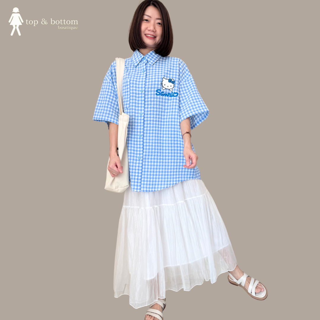 SHORT SLEEVE CHECKED HELLO KITTY SHIRT