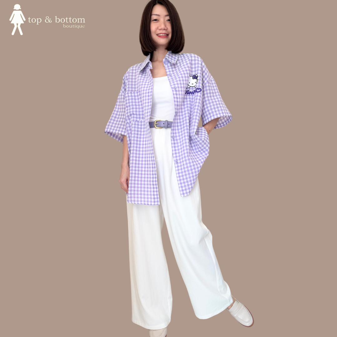 SHORT SLEEVE CHECKED HELLO KITTY SHIRT