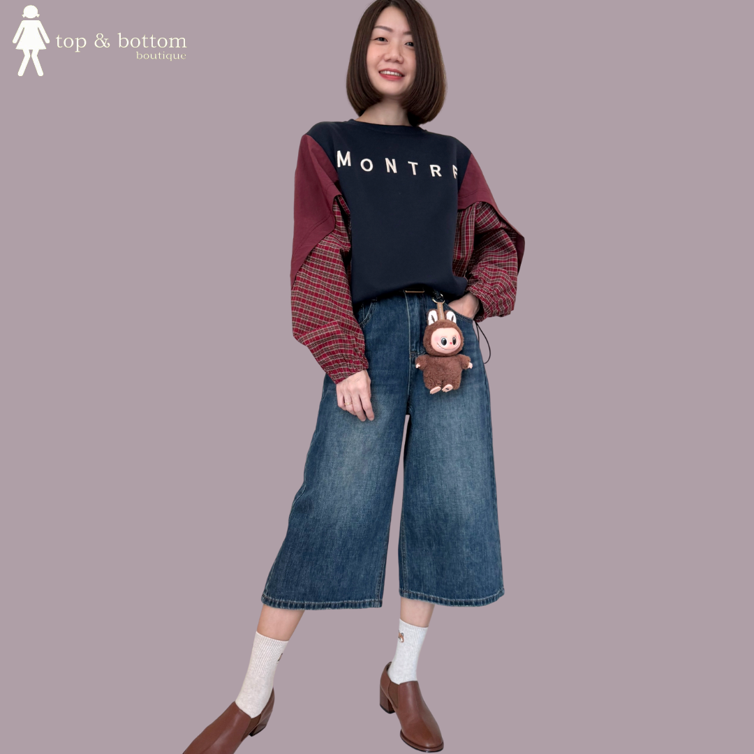 CHECKED SLEEVE WORDING PULLOVER