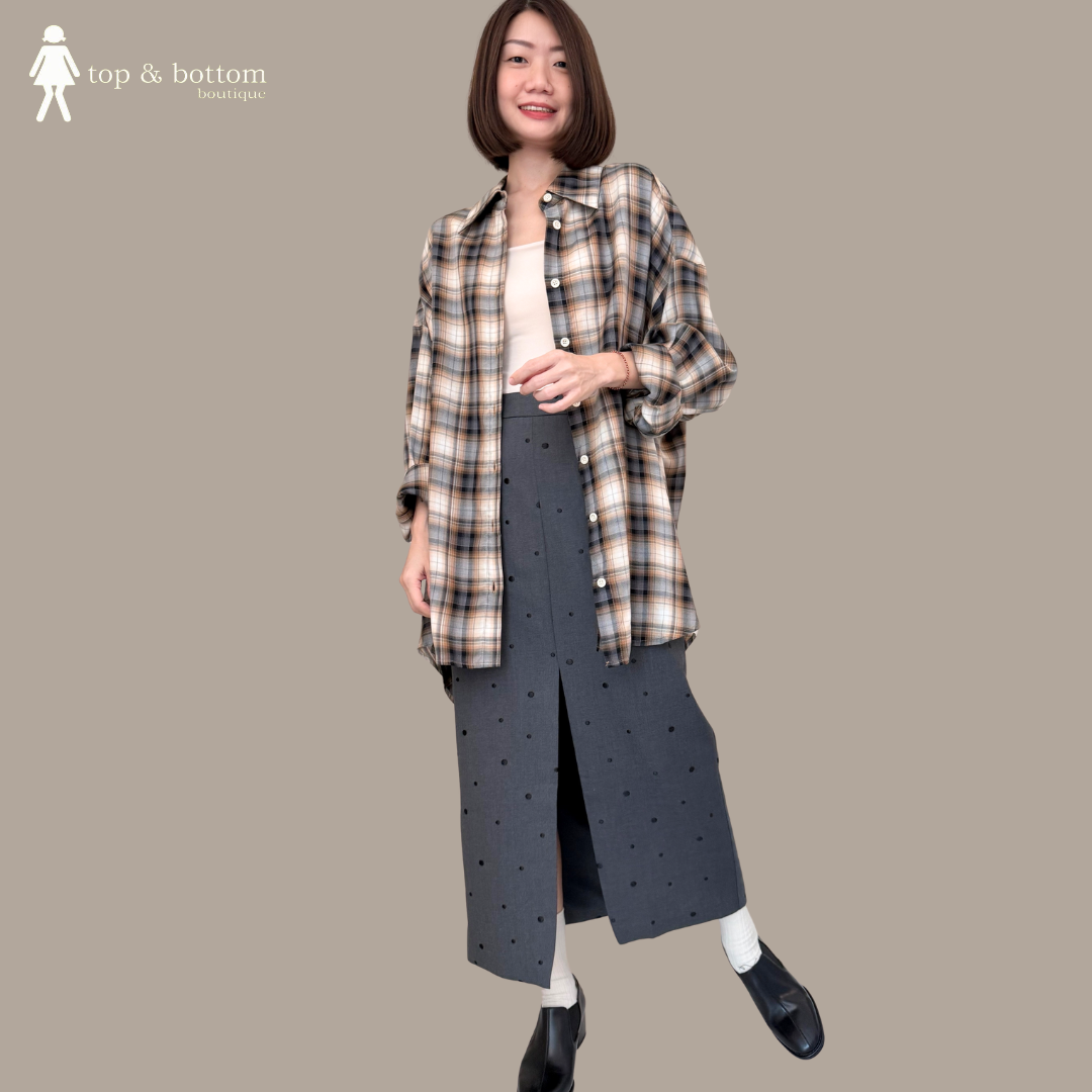 CHECKED TWISTED BACK OVERSIZE SHIRT