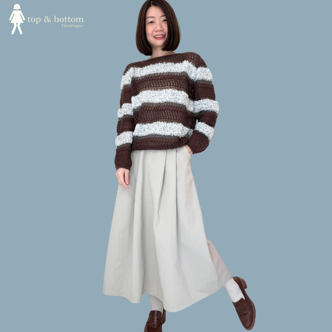 LONG SLEEVE STRIPED CROCHET BLOUSE