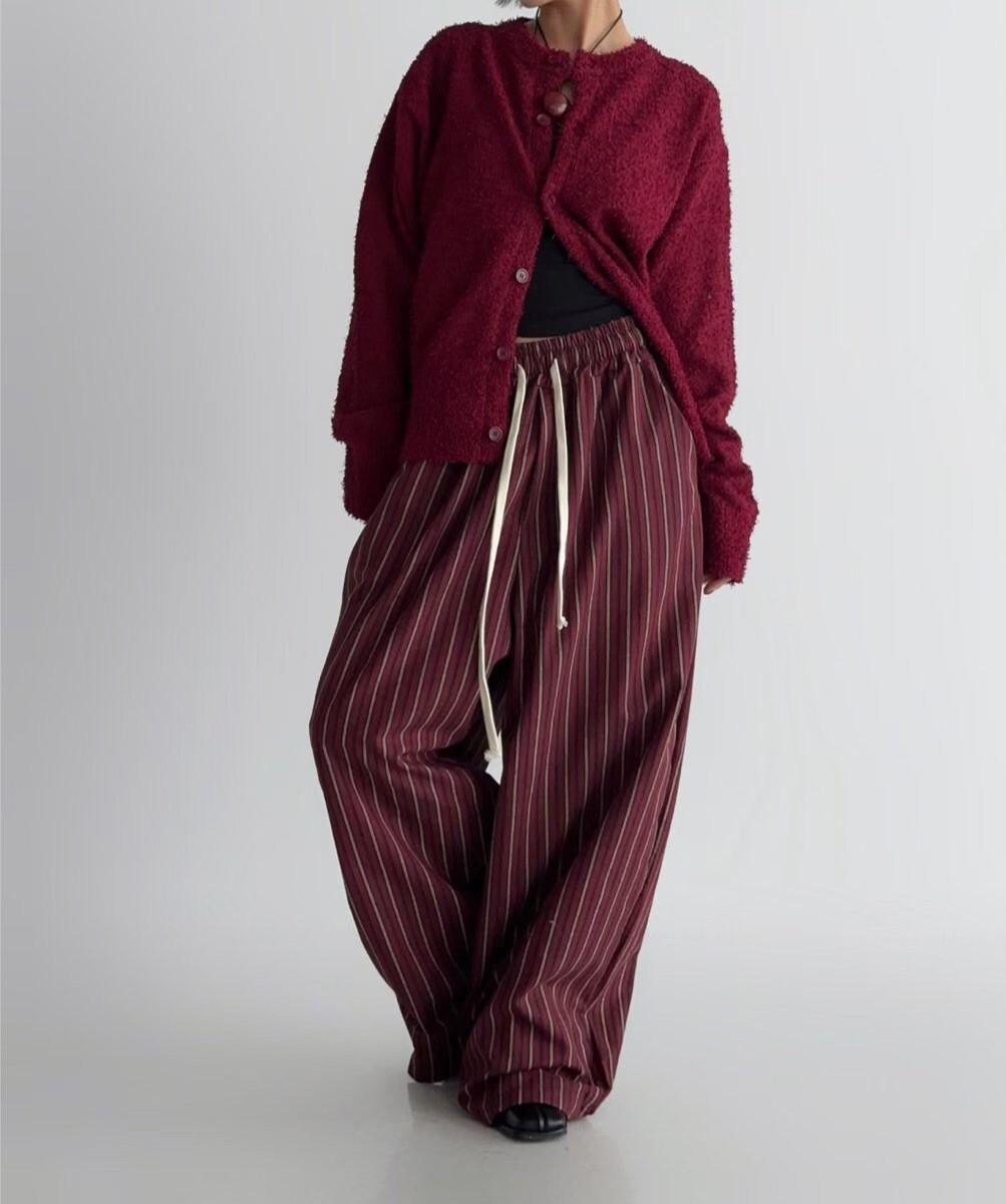 抽繩直紋繭型褲