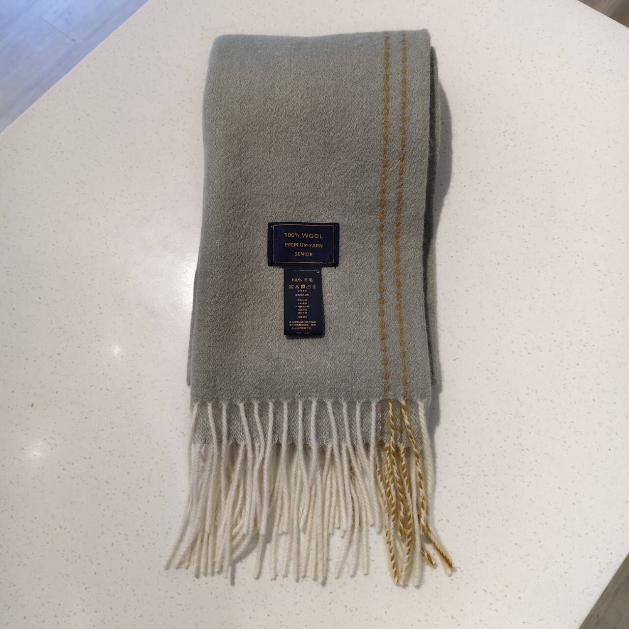 霧色金線100%純羊毛流蘇圍巾