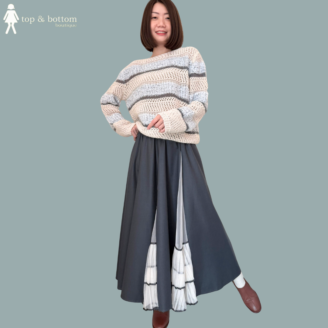 ELASTIC WAISTED MIDI SKIRT WITH NET SLIT