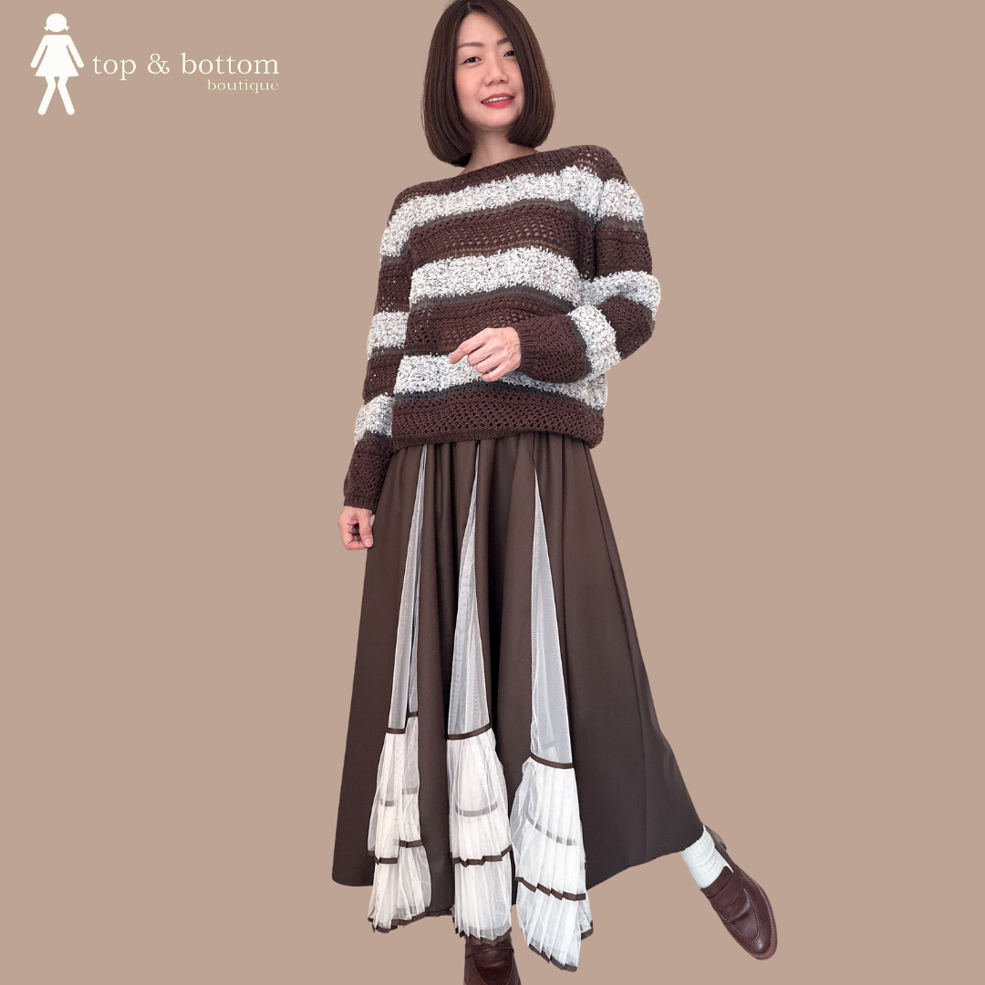 ELASTIC WAISTED MIDI SKIRT WITH NET SLIT