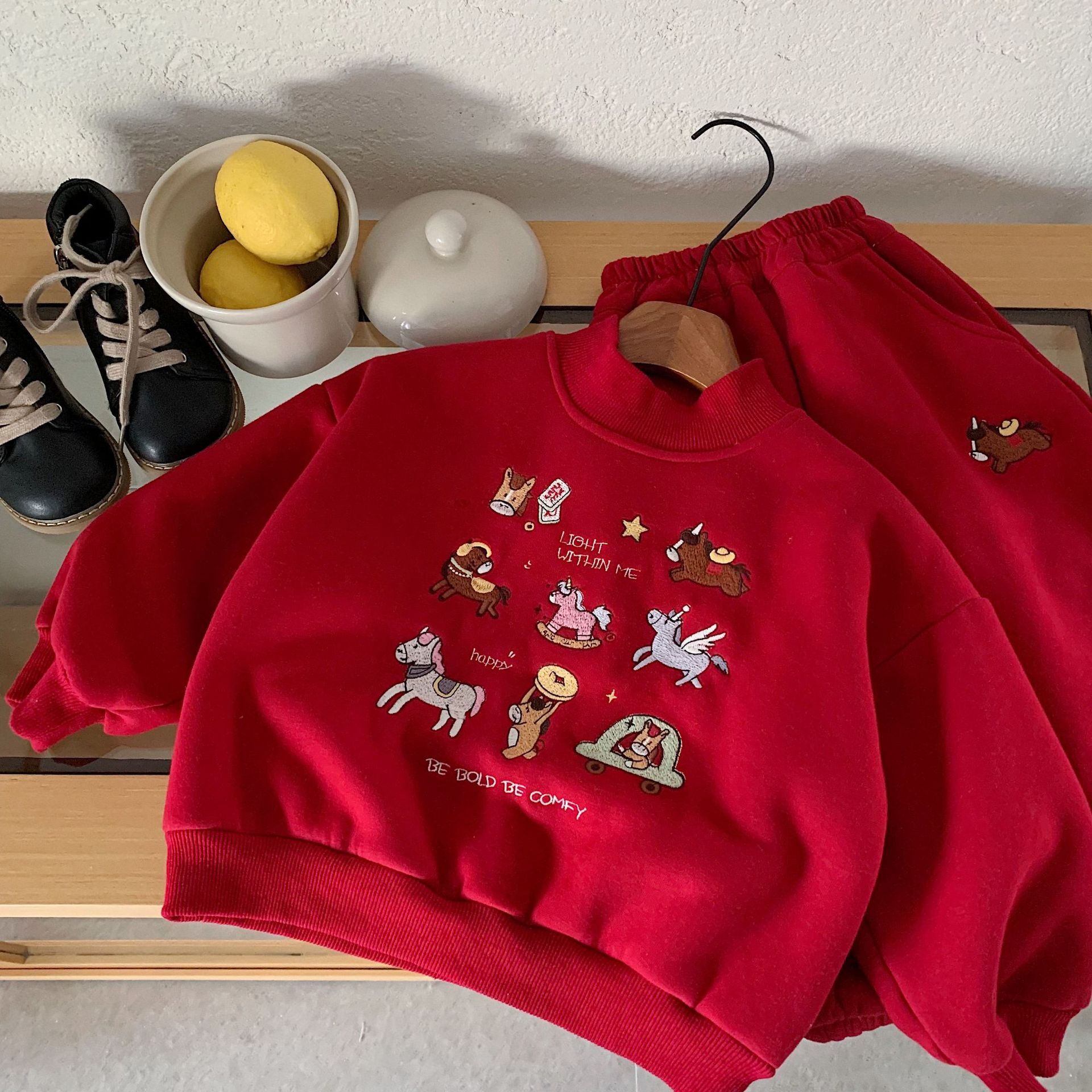 馬兒家族 長袖加絨套裝2件組