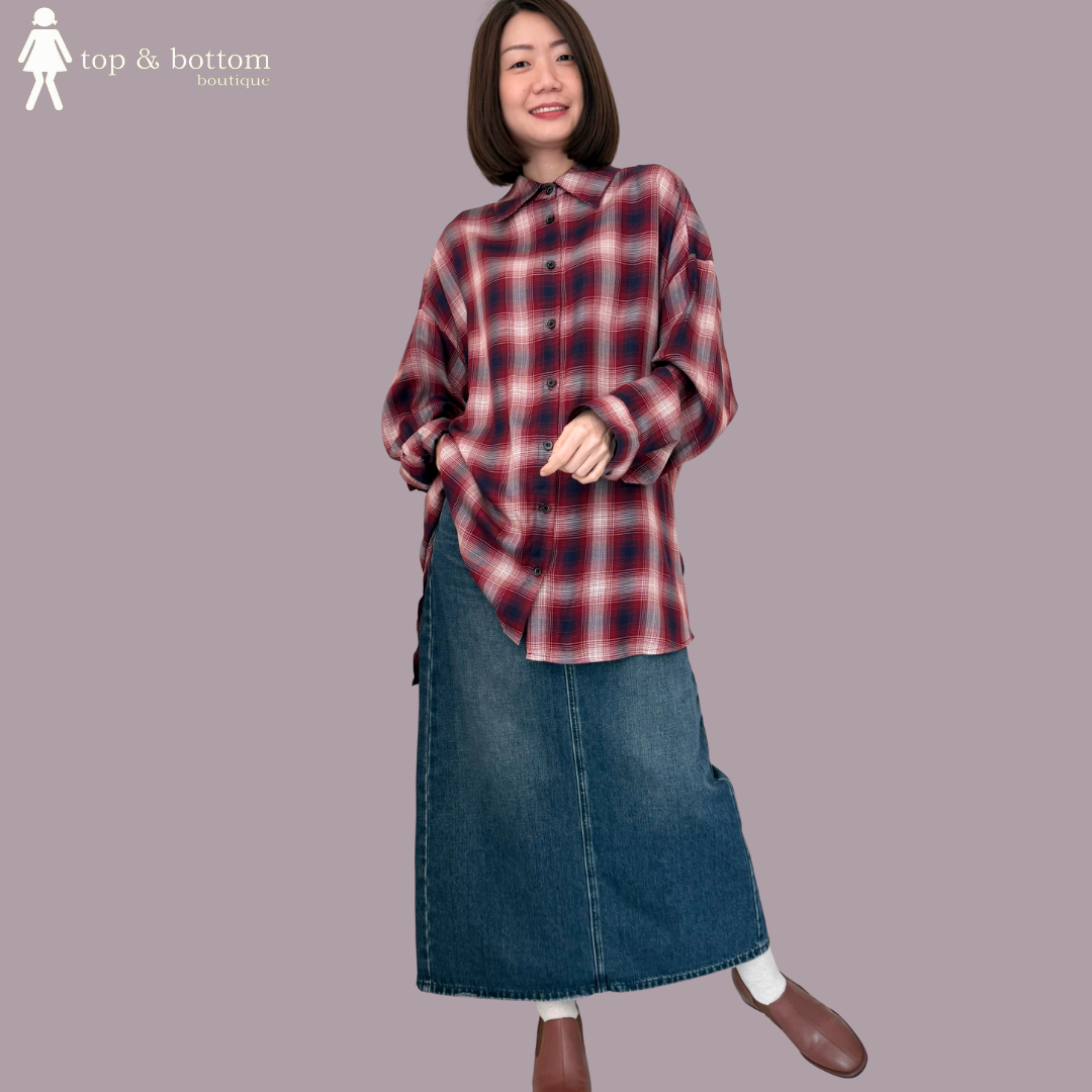 CHECKED TWISTED BACK OVERSIZE SHIRT