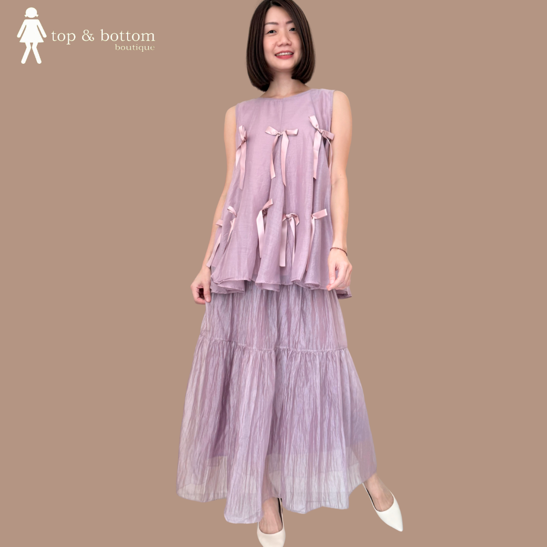 ELASTIC WAISTED SHEER ORGANZA MIDI SKIRT