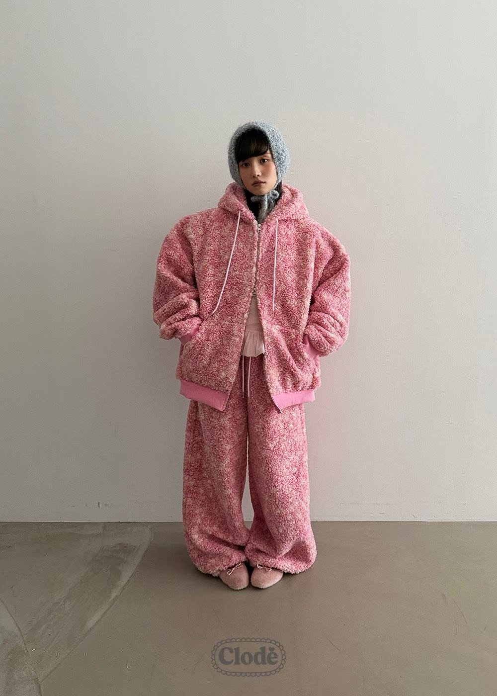 混色抓絨連帽夾克  長褲(分售)