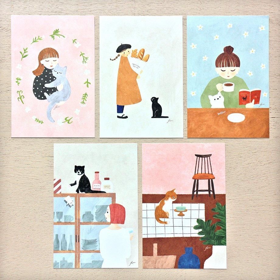 日本 表現社 福岡麻利子 明信片套組 (5種各2張) -meow