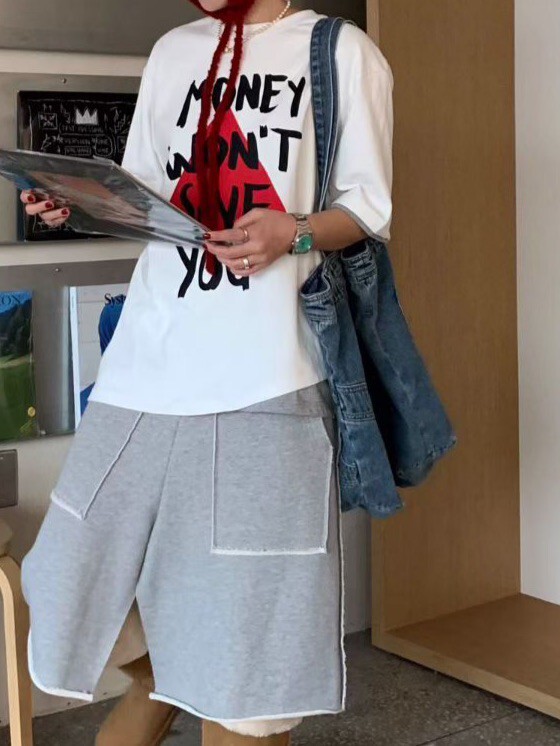 片語拼接邊寬版棉T