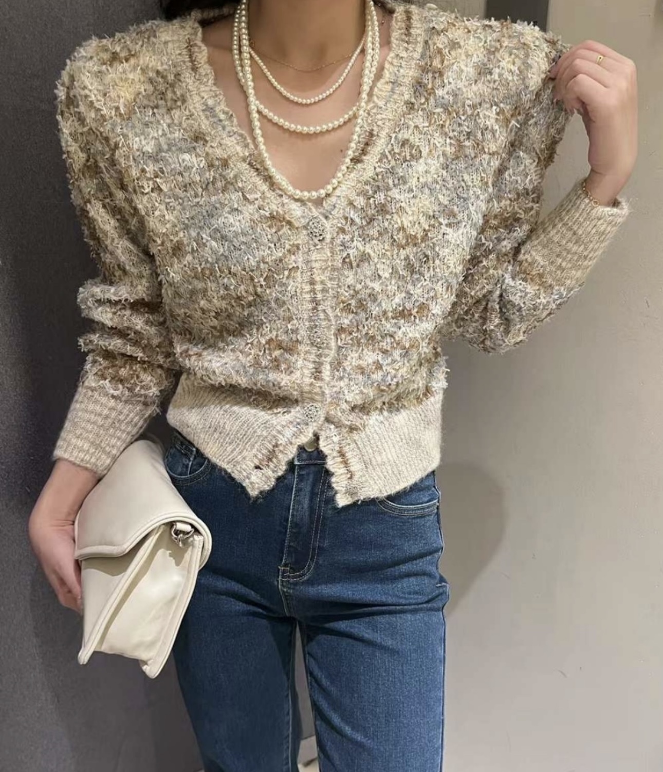 氣質琥珀色tweed Cardigan