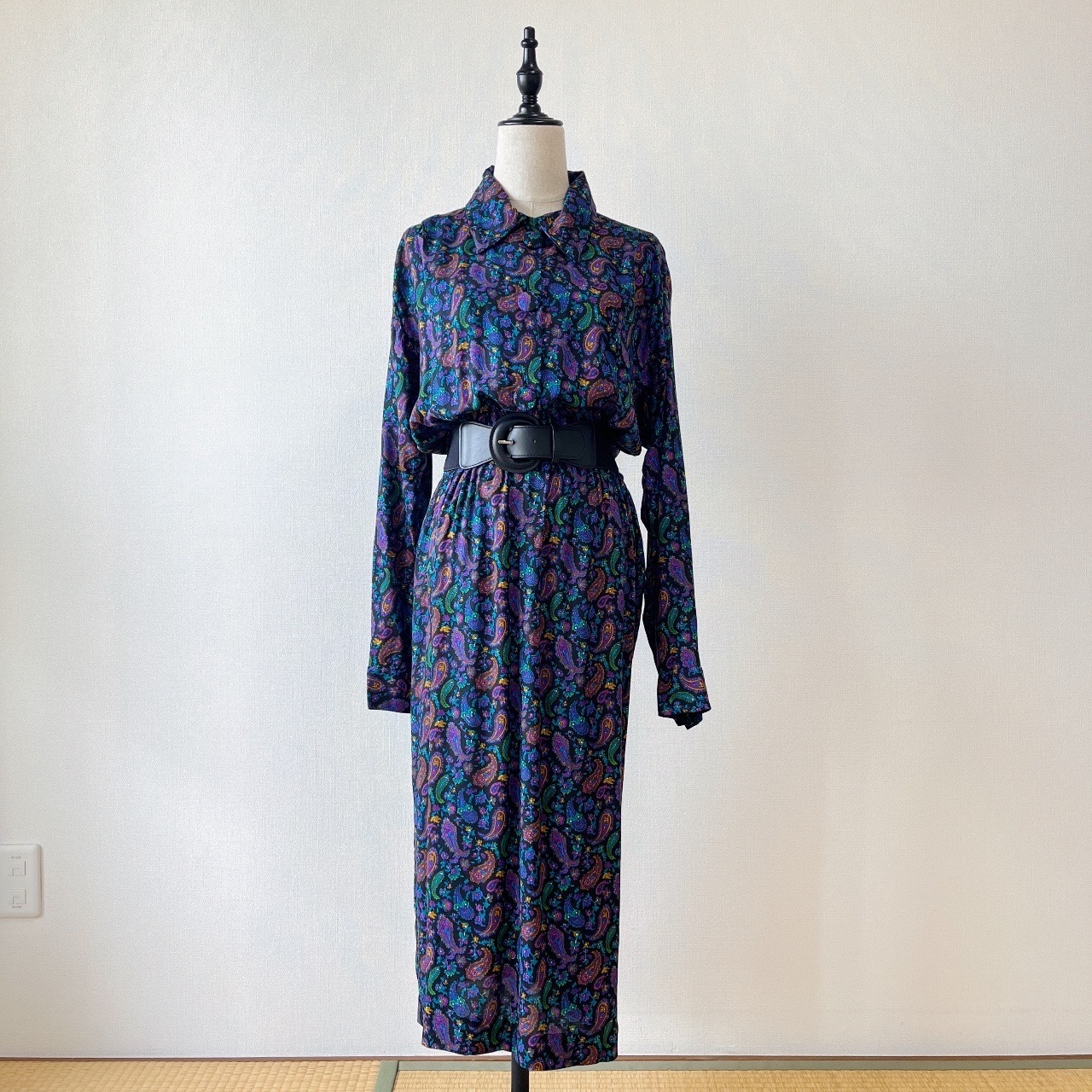 黑色腰果花古著連身裙