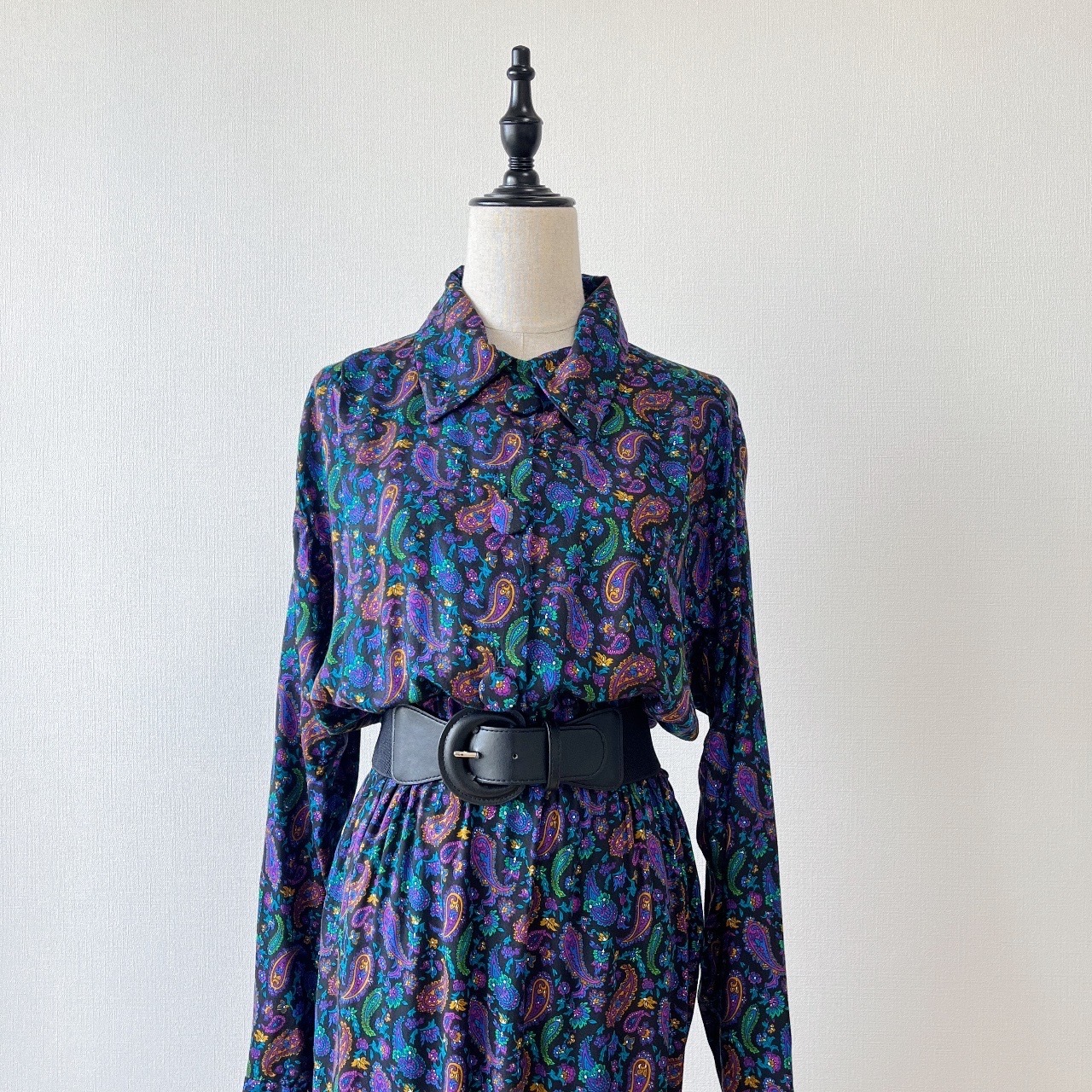 黑色腰果花古著連身裙