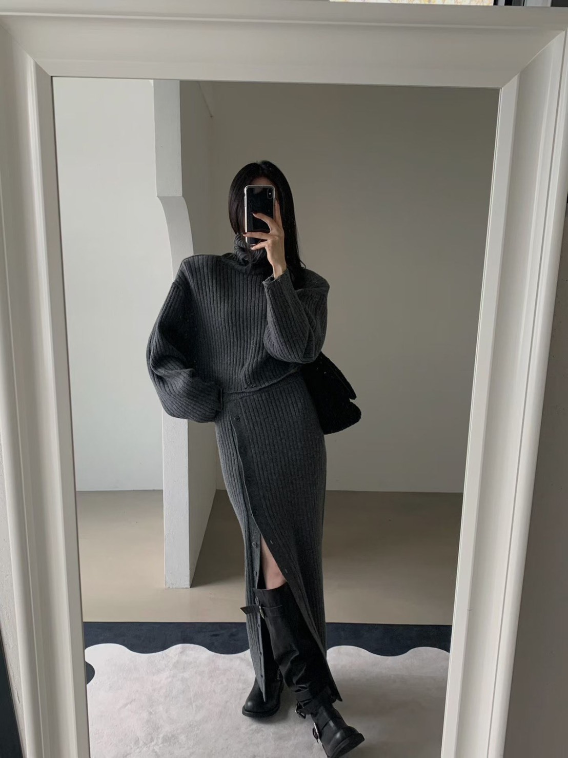 高領墊肩上衣 長裙(分售)