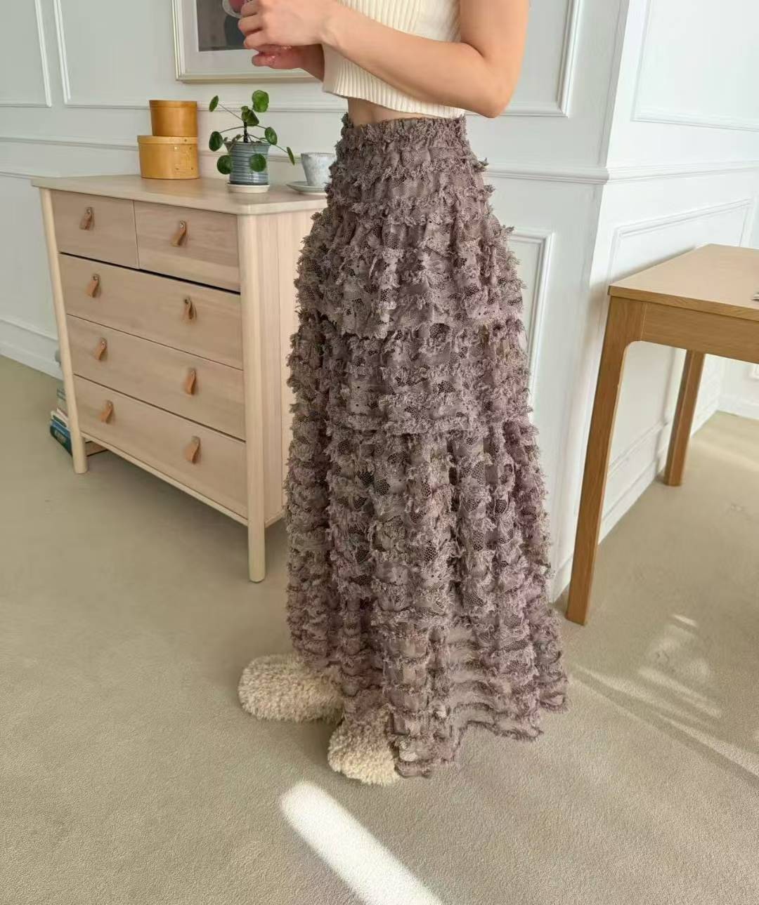 蕾絲鬚鬚蛋糕長裙