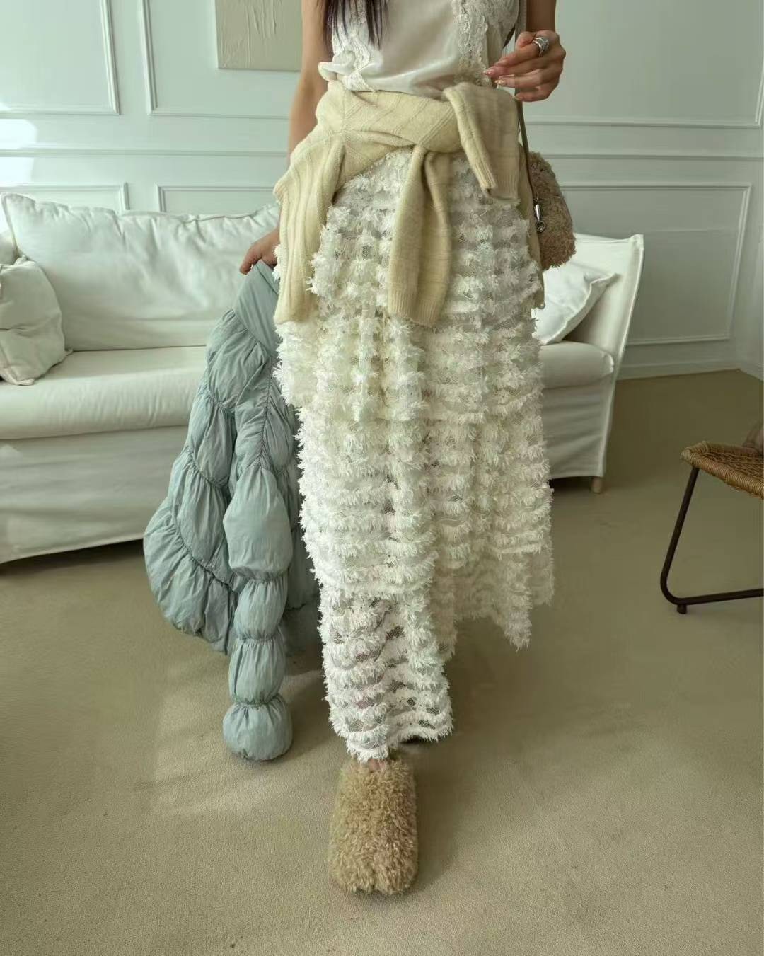 蕾絲鬚鬚蛋糕長裙