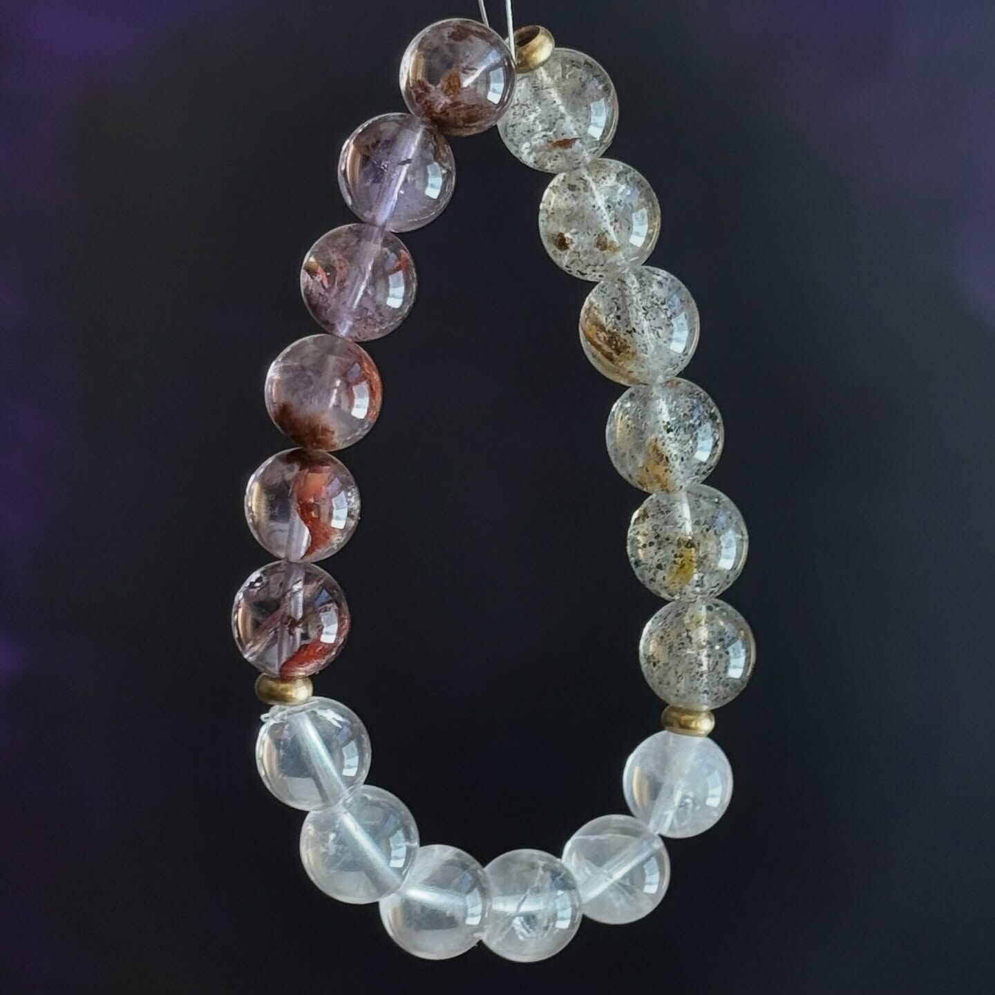 [原石] 紫幽靈水晶+毒液草莓晶+星光粉晶 設計款水晶手串