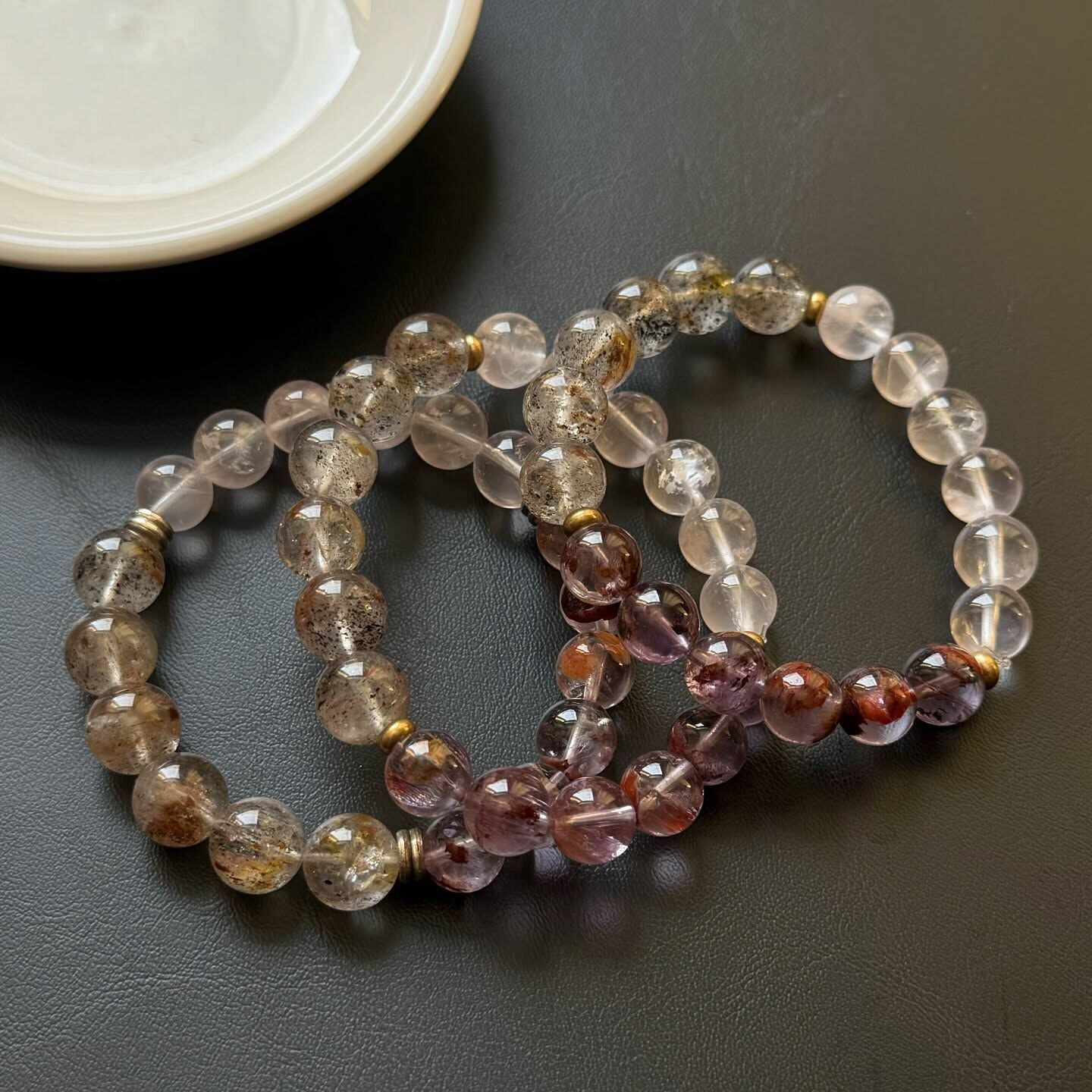 [原石] 紫幽靈水晶+毒液草莓晶+星光粉晶 設計款水晶手串