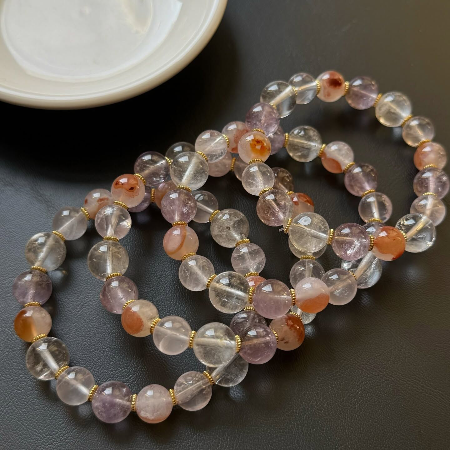 [原石] 硃砂瑪瑙+紫水晶+白水晶 設計款手串