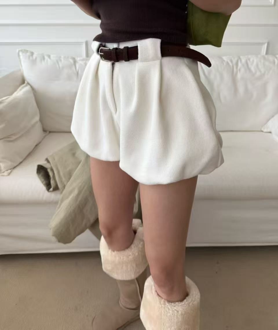 抓絨南瓜腰帶短褲