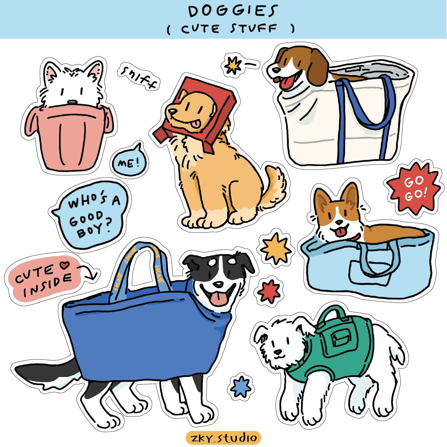 泰國插畫品牌zky.studio|狗狗系列透明貼紙