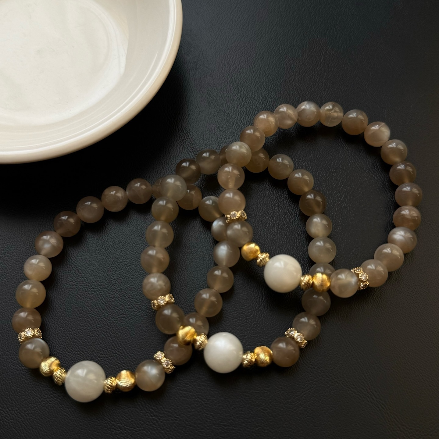 [原石] 灰月光石+白月光 設計款水晶手串