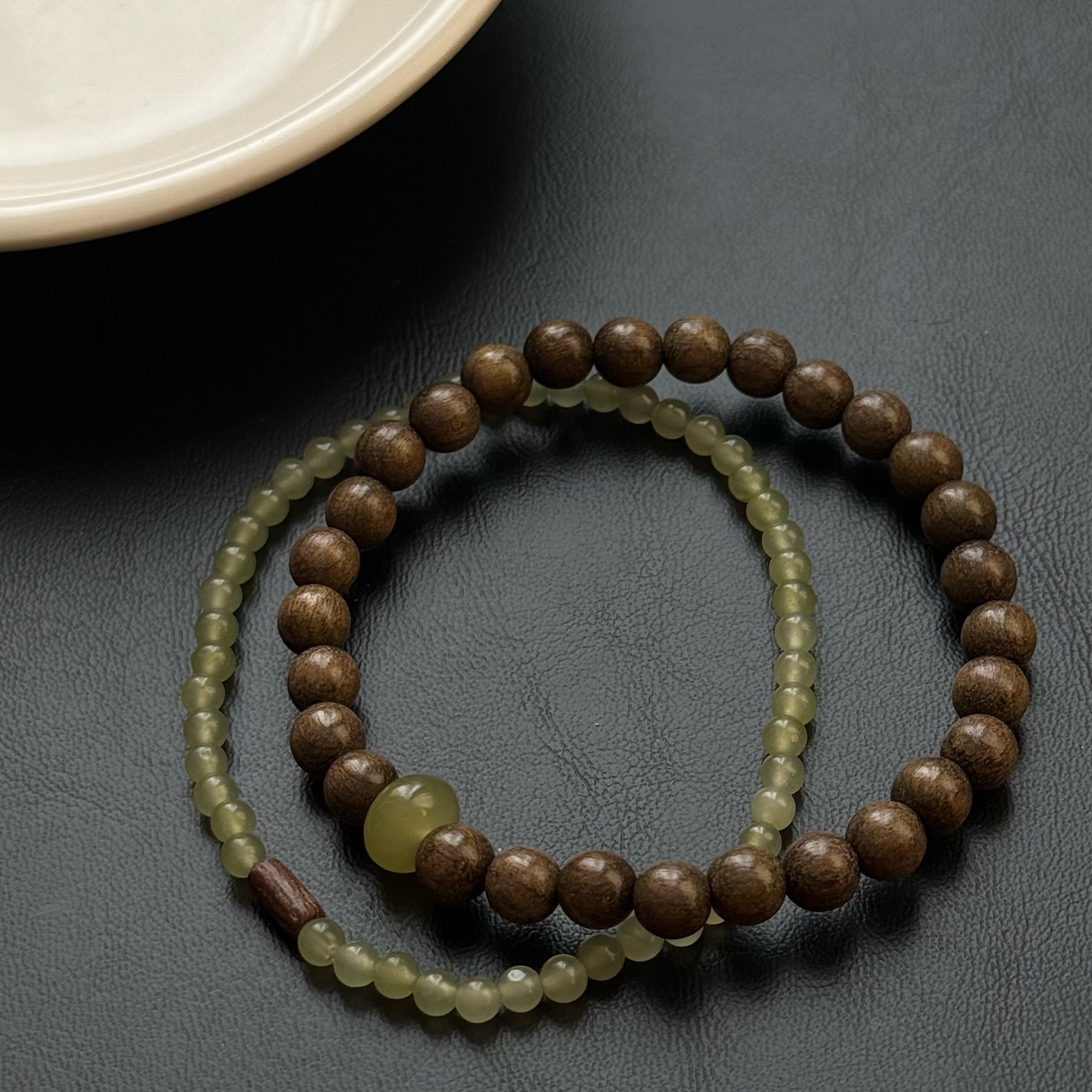[原石] 岫玉檀木 雙圈手串