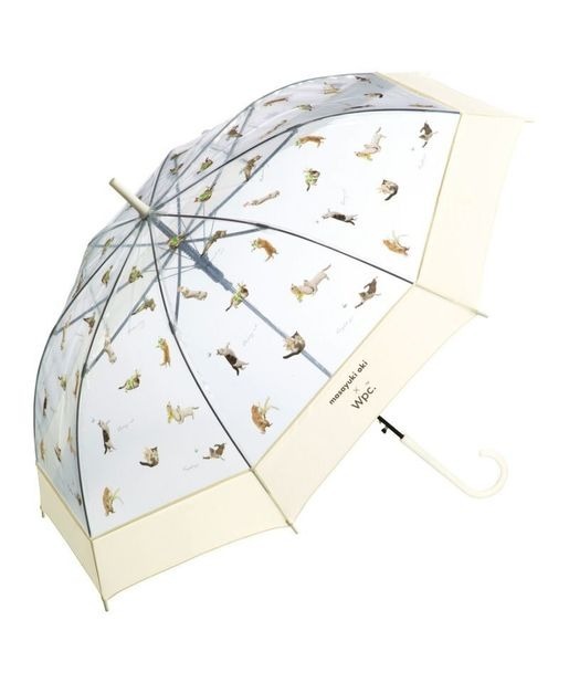 (5478) 花店貓咪透明長雨傘_米白色邊