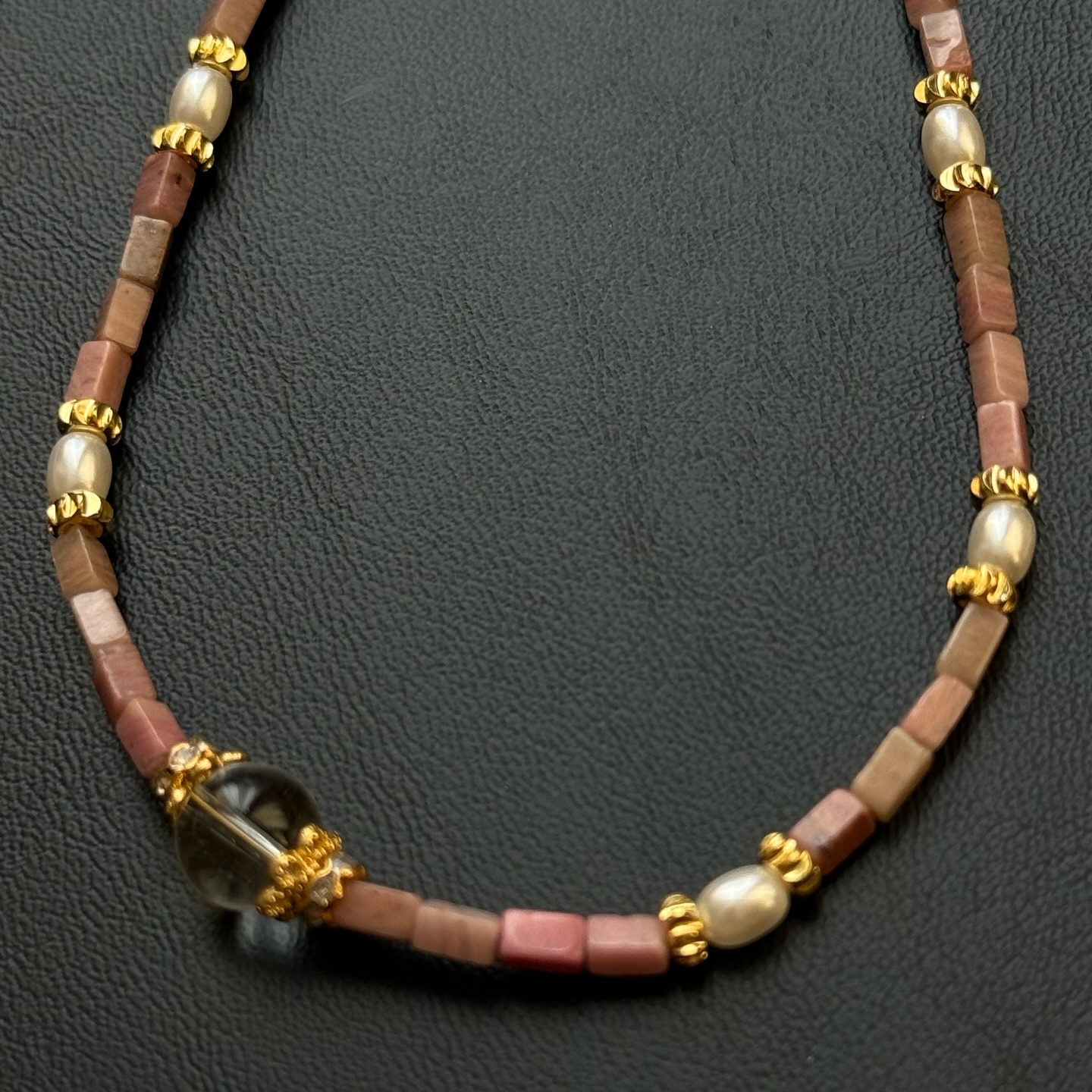 [原石] 薔薇輝石+白水晶 水晶項鍊