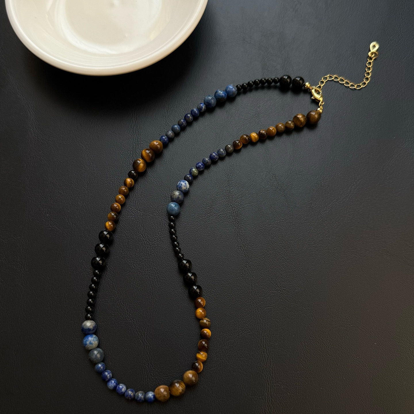 [原石] 虎眼石+黑曜石+青金石 水晶項鏈