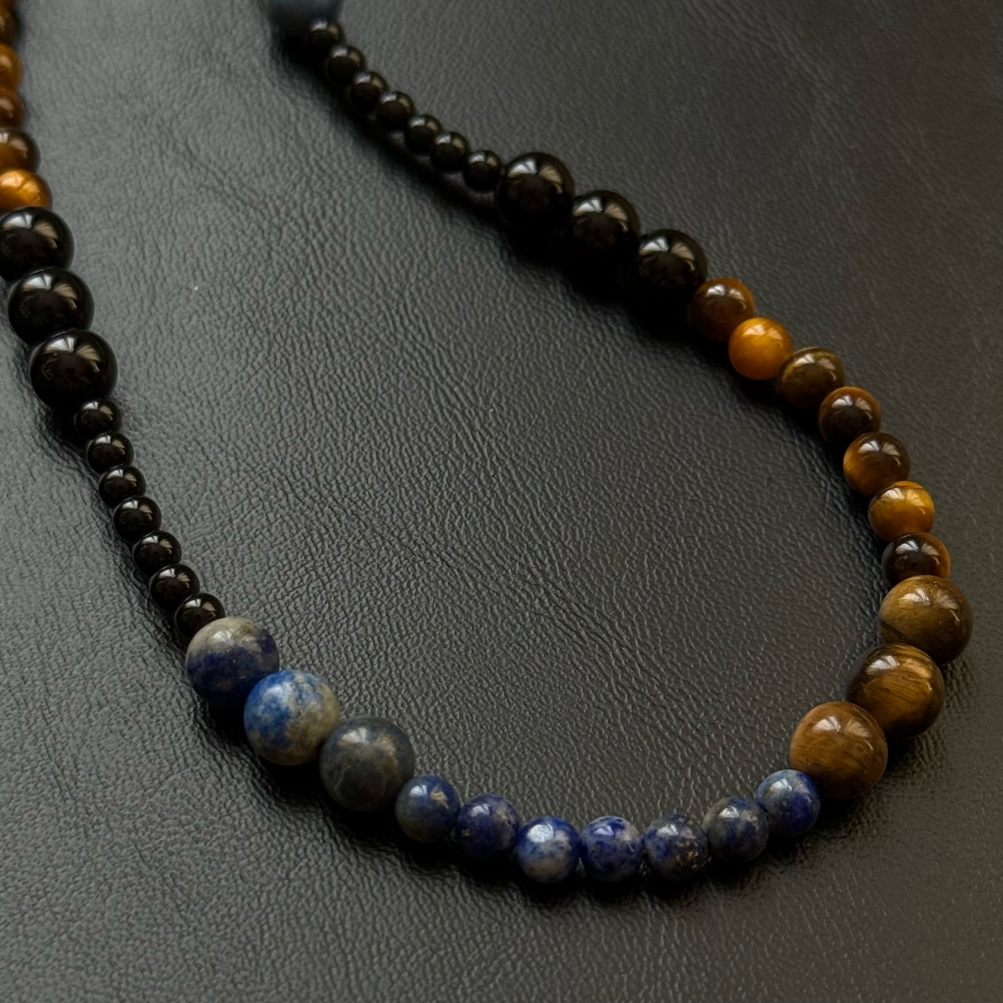 [原石] 虎眼石+黑曜石+青金石 水晶項鏈