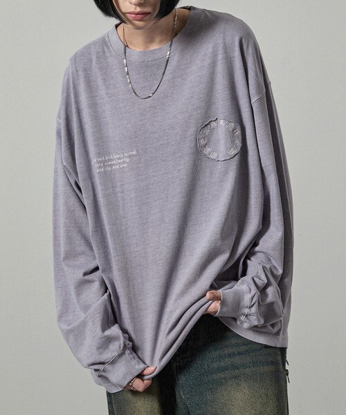 日本【Alfred Alex】水洗 復古 破壞 克羅風 哥德字 薄長T 二色 黑/灰藍