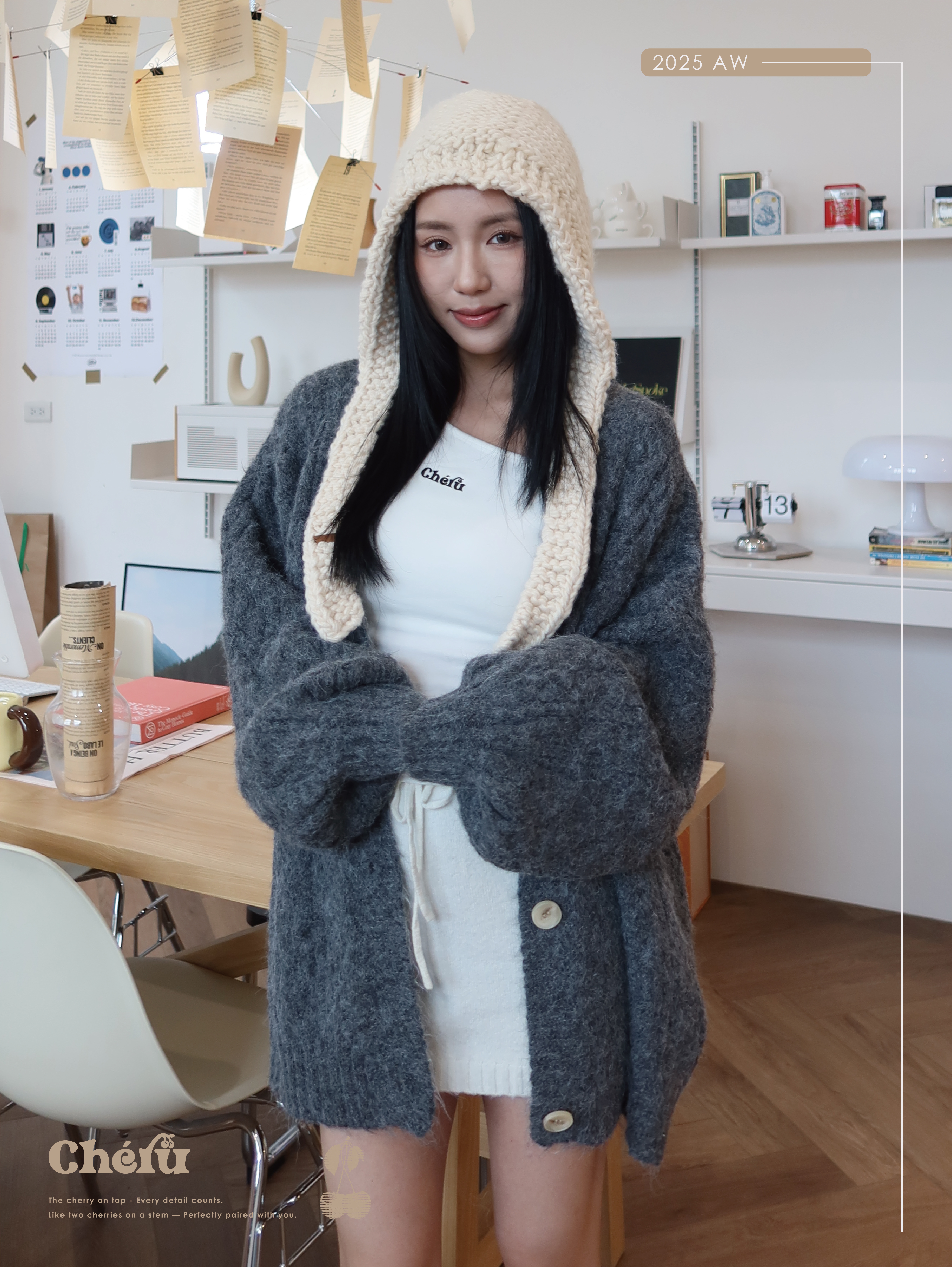 厚針織麻花開衫外套