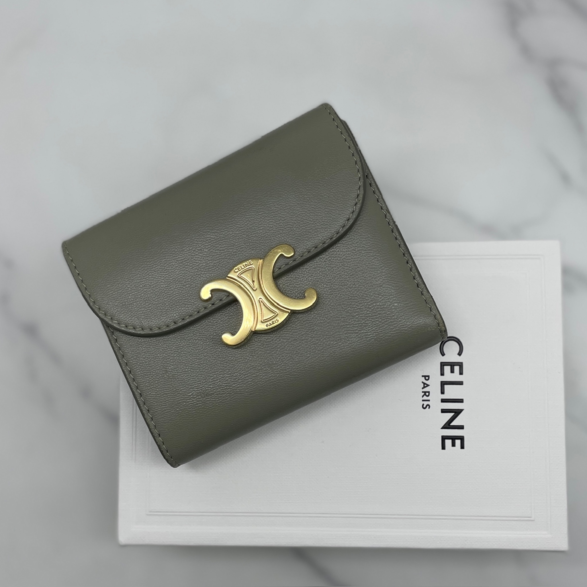 Celine Small Flap Wallet (Green Clay )