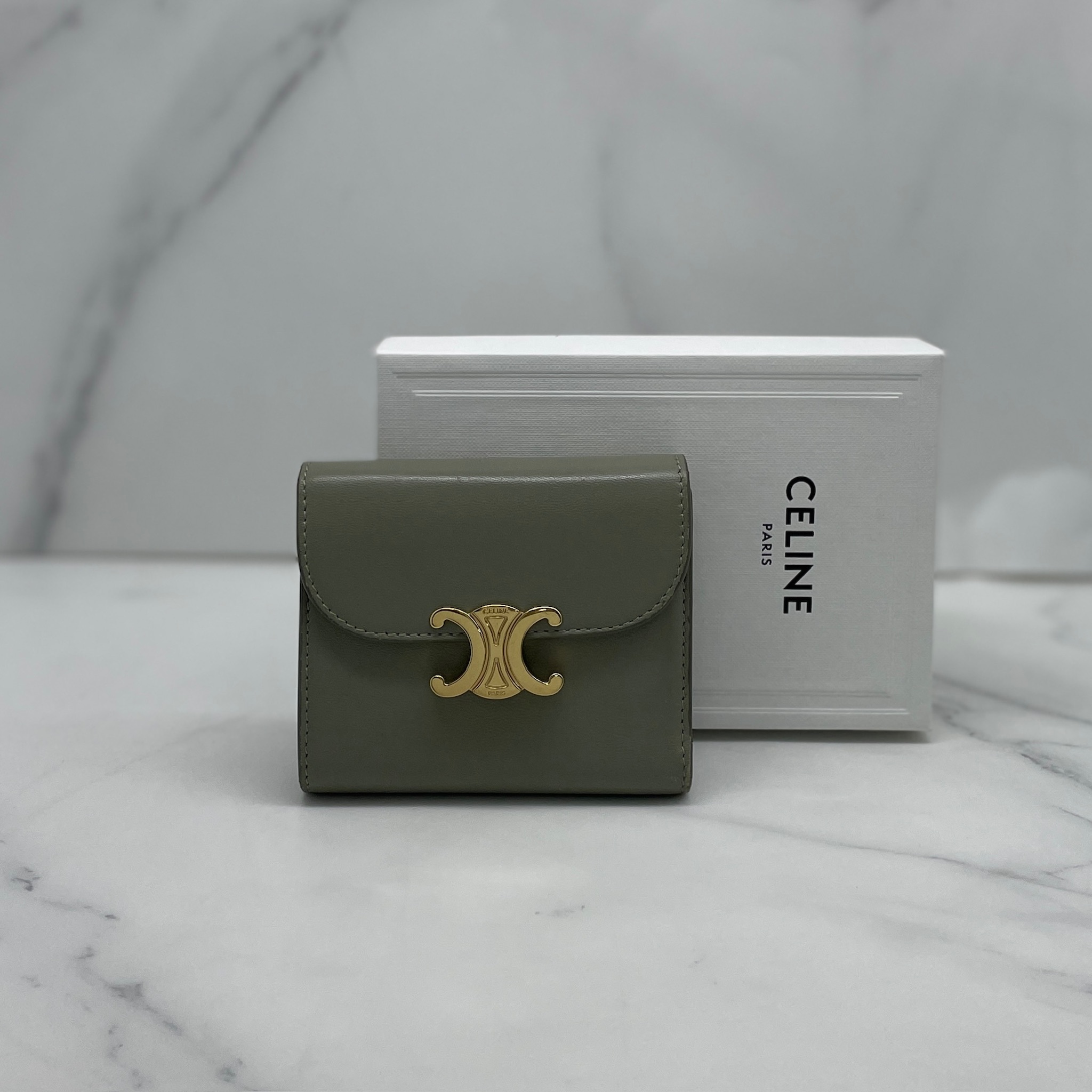 Celine Small Flap Wallet (Green Clay )