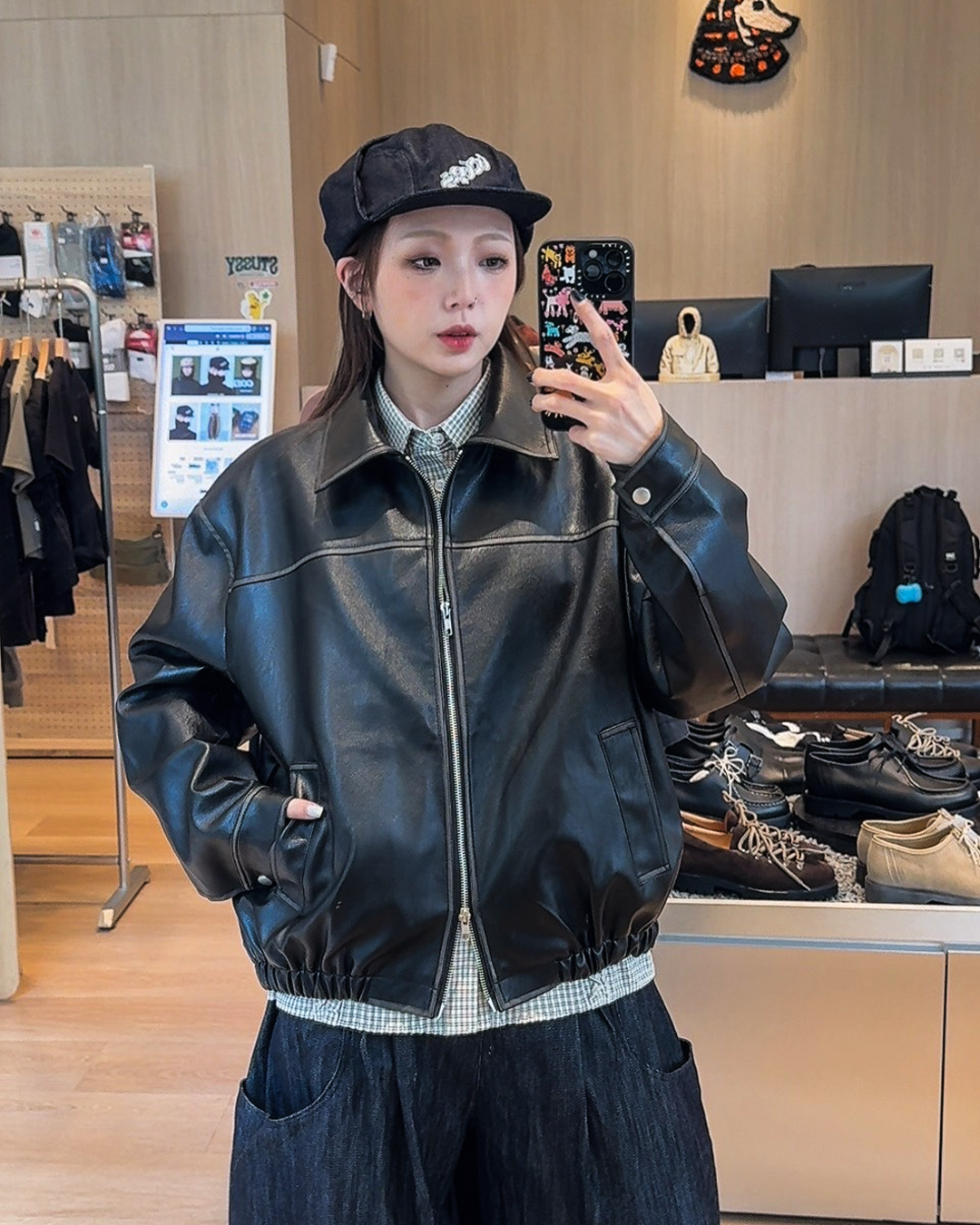 25AW Double-Zip Leather Jacket (Black / Brown) Unisex