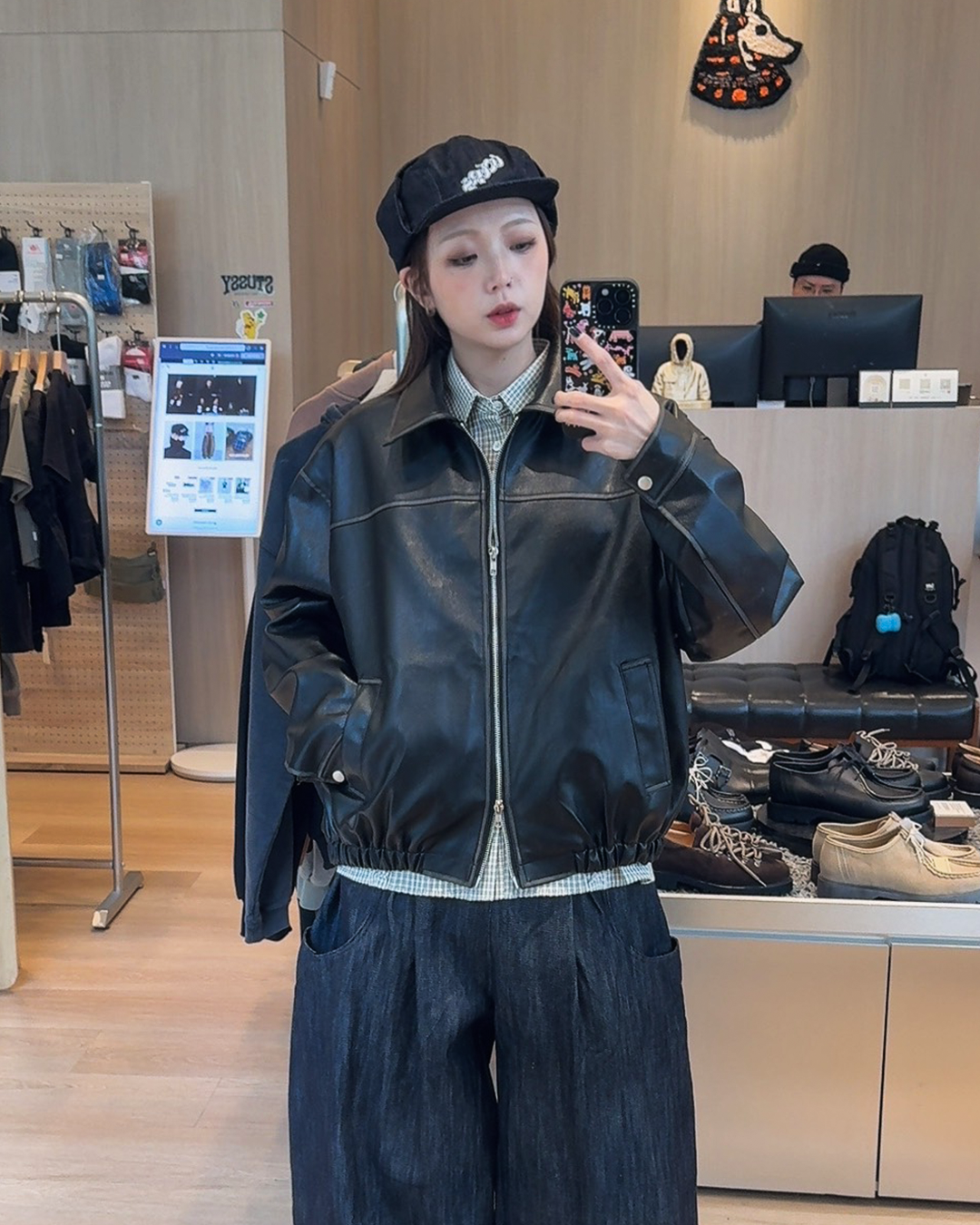 25AW Double-Zip Leather Jacket (Black / Brown) Unisex