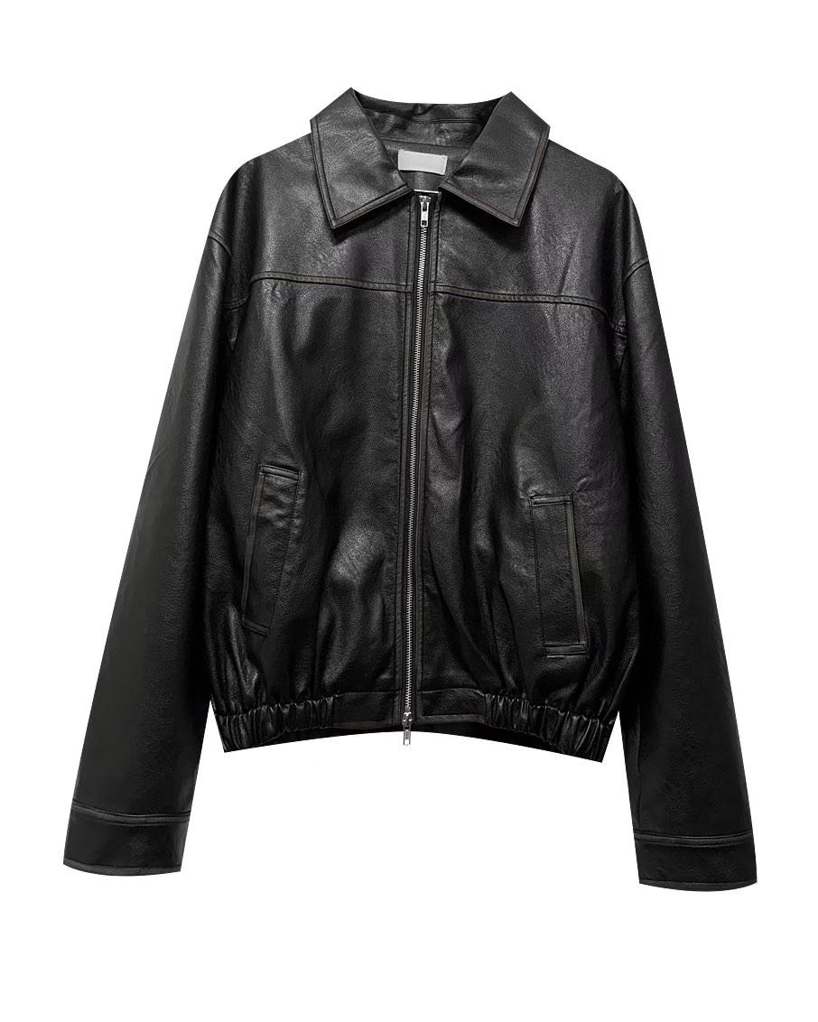 25AW Double-Zip Leather Jacket (Black / Brown) Unisex