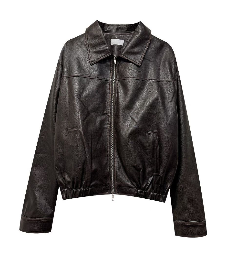 25AW Double-Zip Leather Jacket (Black / Brown) Unisex