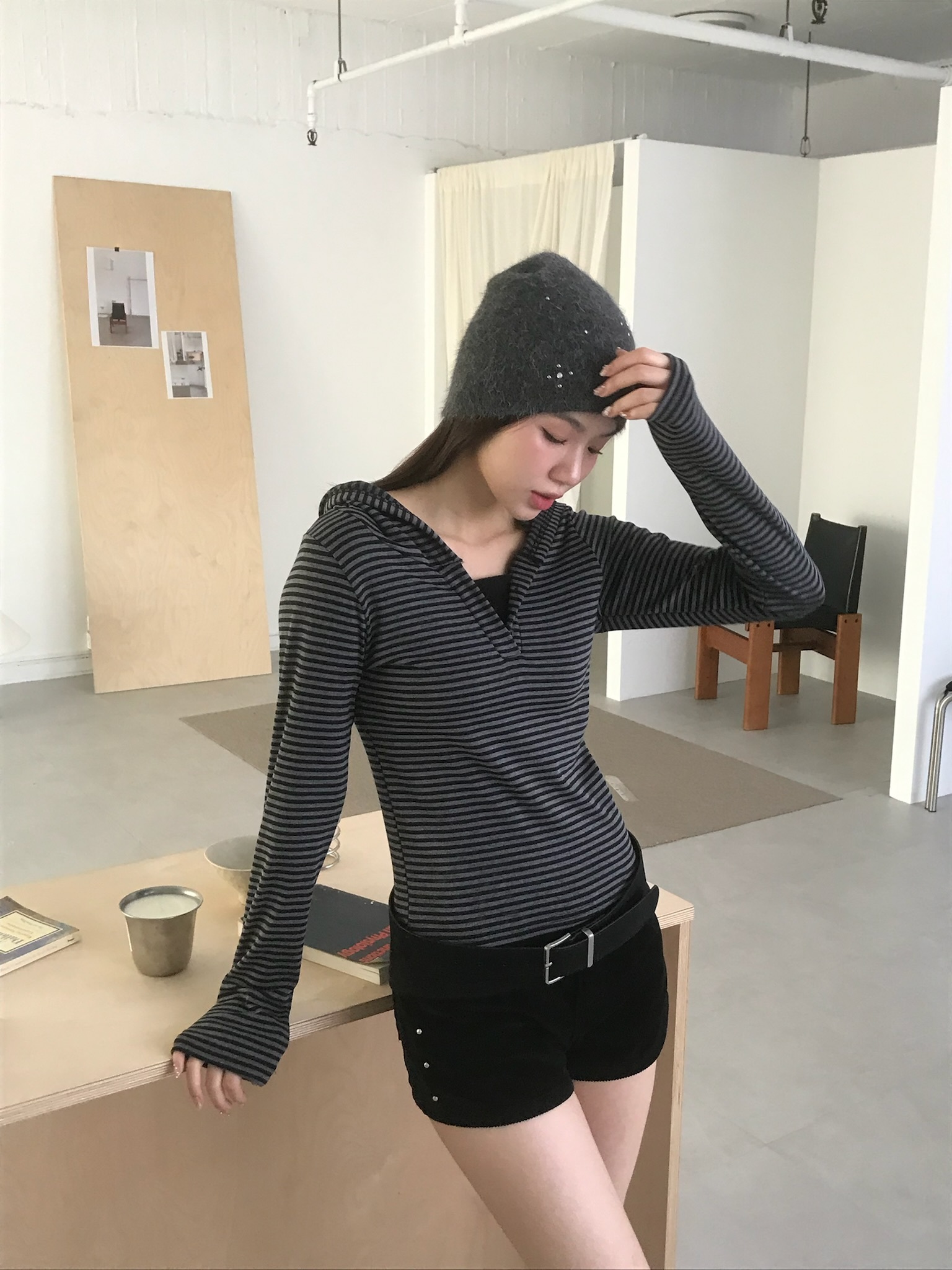 Muse Hood Contrast Top #上衣