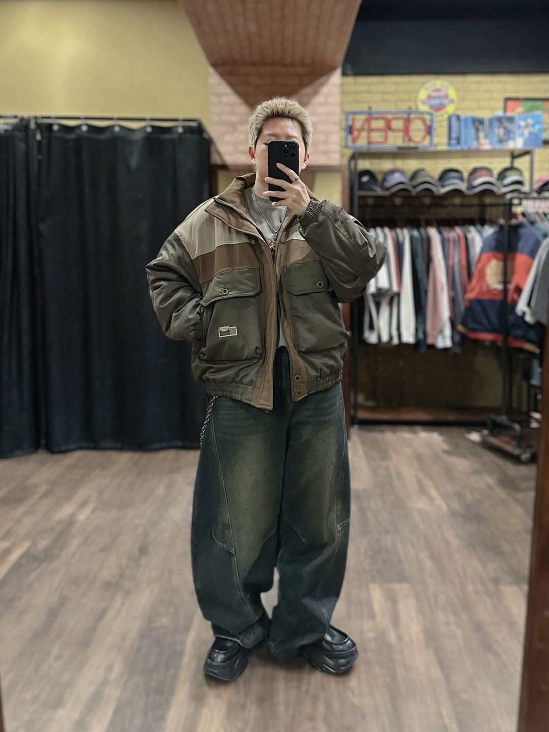 野境拼色鋪棉飛行外套