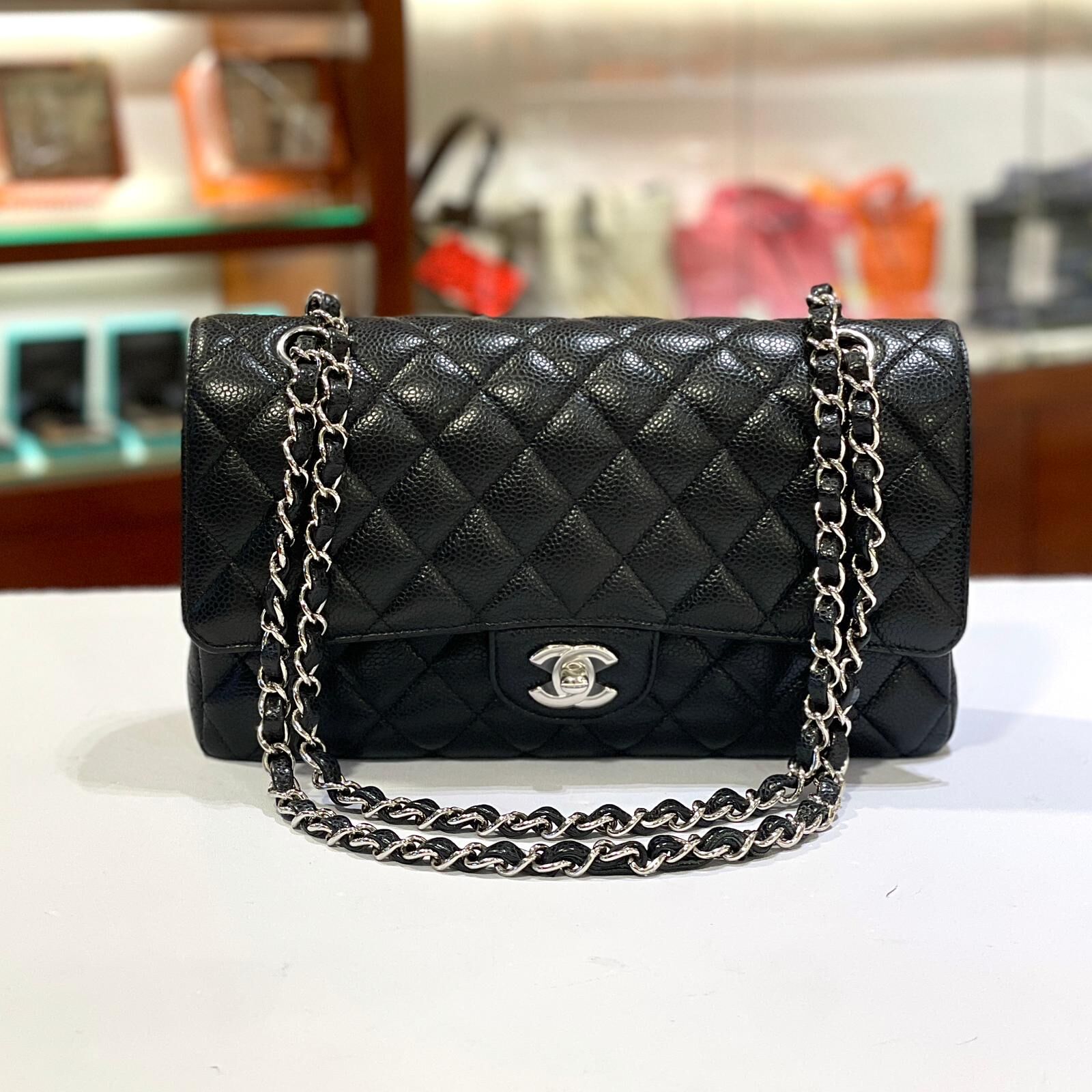 99%NEW接近全新❣️CHANEL CF26 A01112 黑色荔枝皮銀扣@29開 #兩年免費保養 #香榭站正品