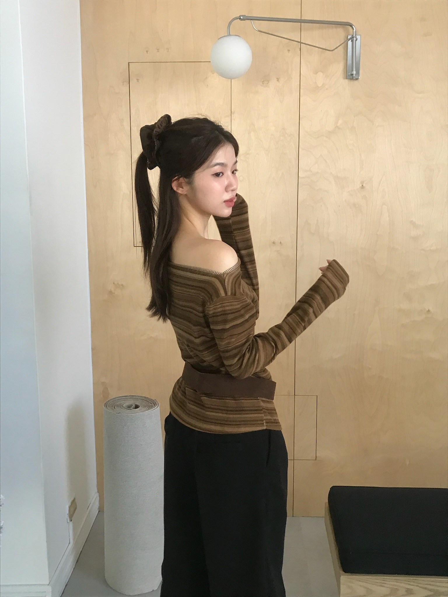 Off-Shoulder Belt Shirring Tee #上衣