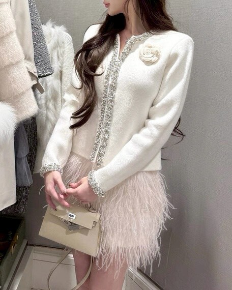 設計師家流光訂染鴕鳥毛短裙