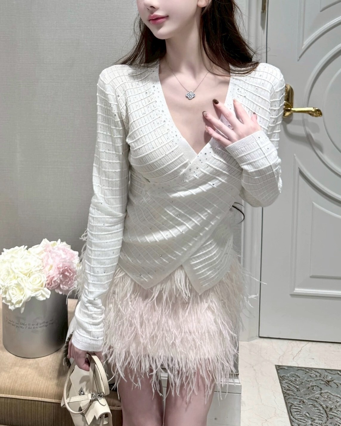 設計師家流光訂染鴕鳥毛短裙