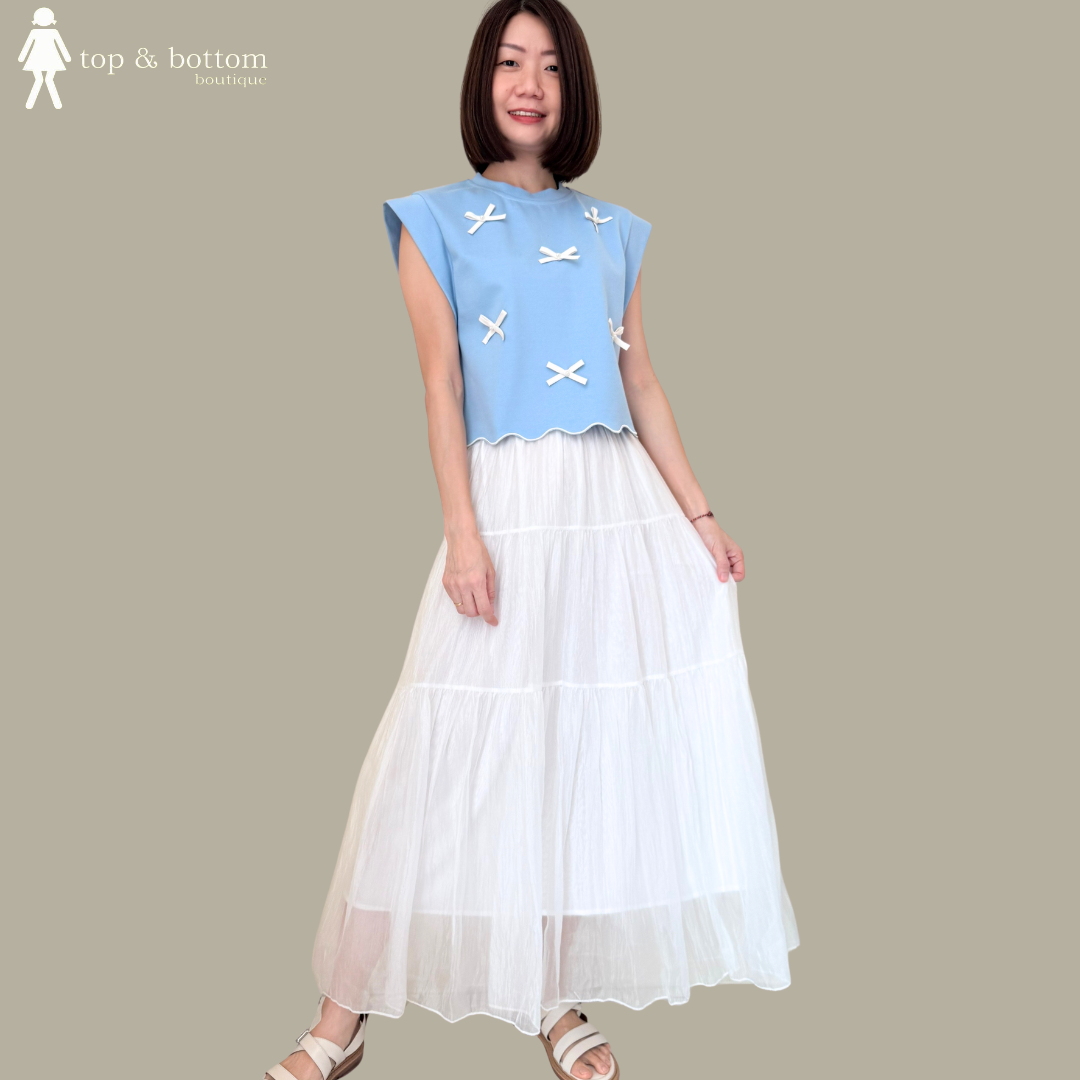 V SLEEVE 3D RIBBON RAYON BLOUSE